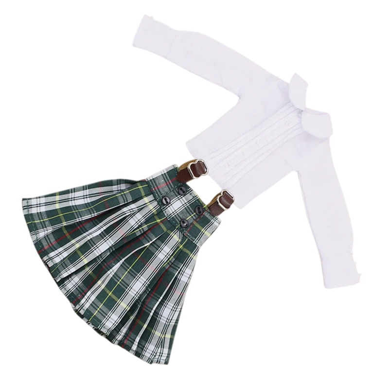 Neo Blythe Doll White Shirt with Short Check Overall Blythe doll clothes