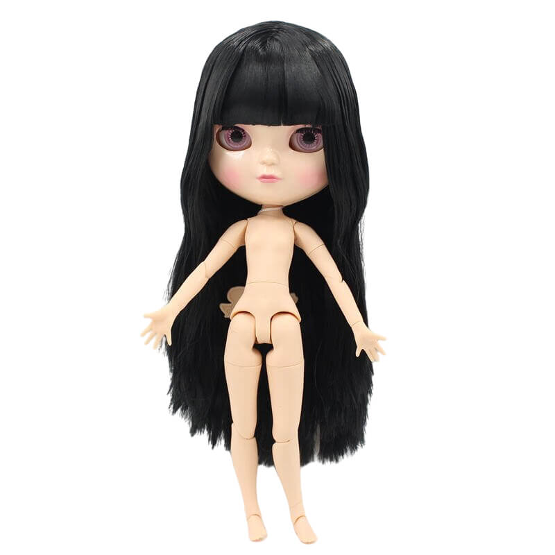 Neo Blythe Doll with Black Hair, White Skin, Shiny Face & Jointed Azone Body Black Hair Factory Blythe Doll Shiny Face Factory Blythe Doll White Skin Factory Blythe Doll
