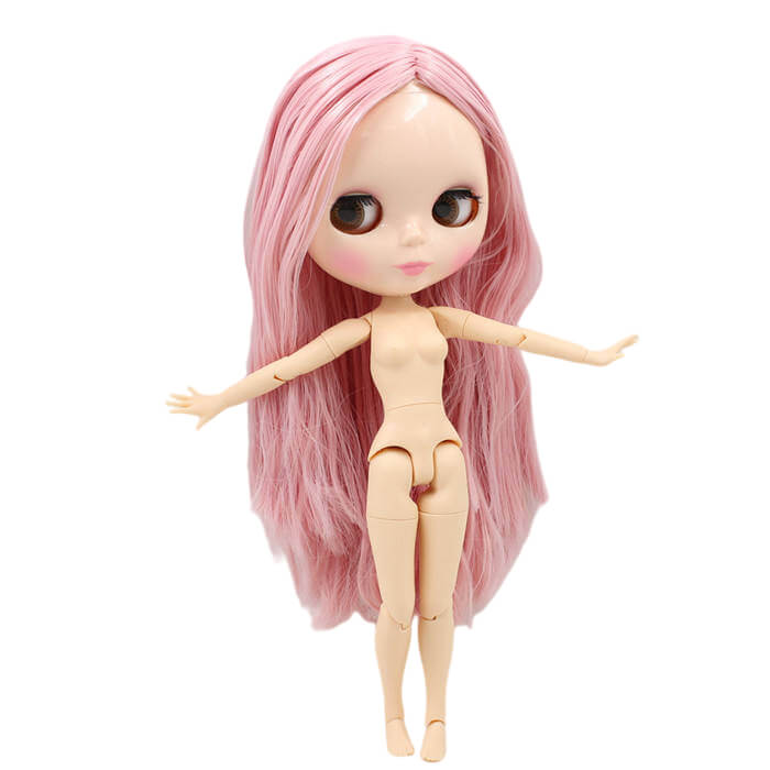 Neo Blythe Doll with Pink Hair, White Skin, Shiny Face & Jointed Body Pink Hair Factory Blythe Doll Shiny Face Factory Blythe Doll White Skin Factory Blythe Doll