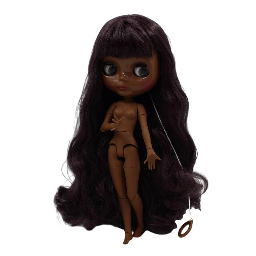 Neo Blythe Doll with Purple Hair, Black skin, Shiny Face & Jointed Body Black Skin Factory Blythe Doll Purple Hair Factory Blythe Doll Shiny Face Factory Blythe Doll