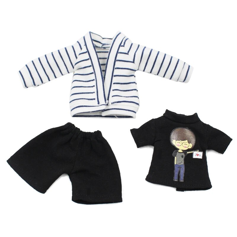 Neo Blythe Doll Black T-Shirt, Shorts with Striped Sweater Blythe doll clothes