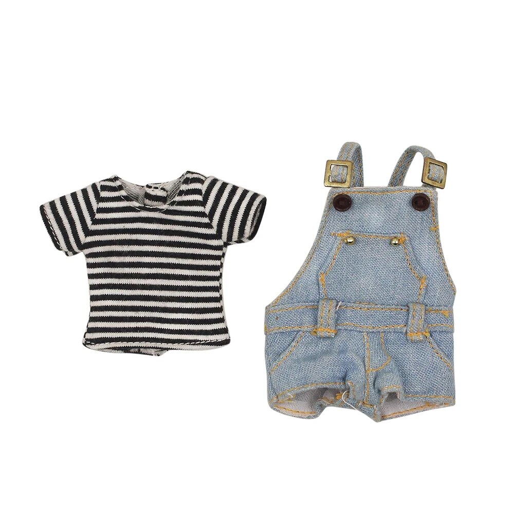 Neo Blythe Doll Black White Striped T-Shirt with Overall Blythe doll clothes