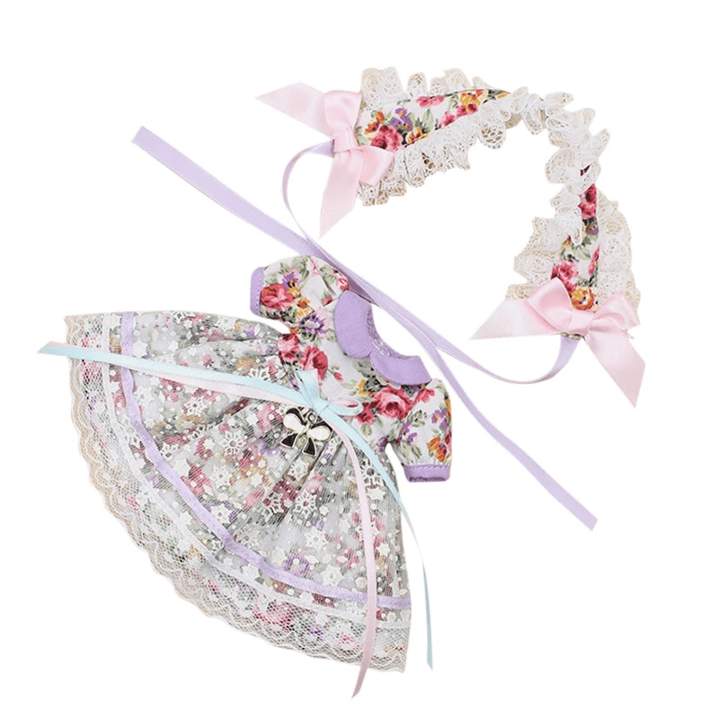 Neo Blythe Doll Vintage Floral Dress with Hairband Blythe doll clothes