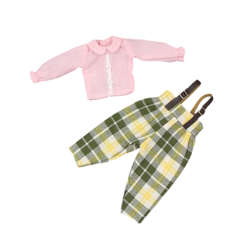 Neo Blythe Doll Pink Shirt with Check Overall Dress Blythe doll clothes