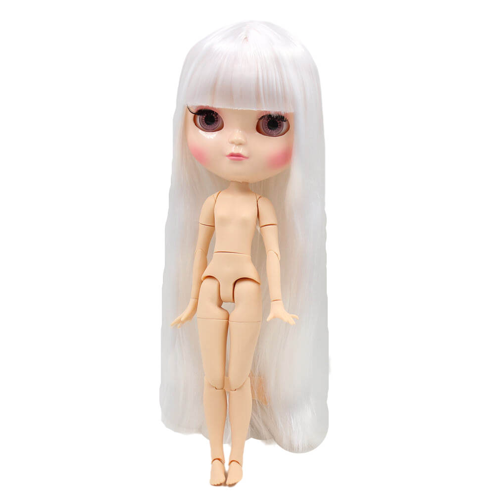 Neo Blythe Doll with White Hair, White Skin, Shiny Face & Jointed Azone Body Shiny Face Factory Blythe Doll White Hair Factory Blythe Doll White Skin Factory Blythe Doll