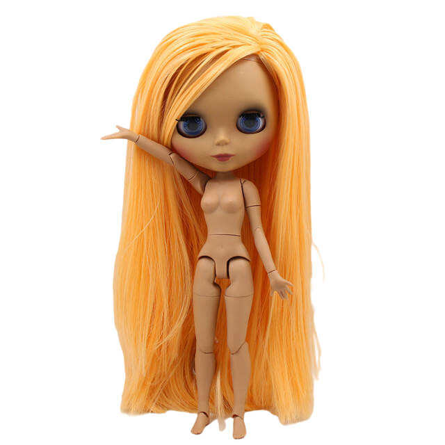 Neo Muñeca Blythe con cabello naranja, piel oscura, cara mate y cuerpo articulado Fábrica de cabello naranja Muñeca Blythe