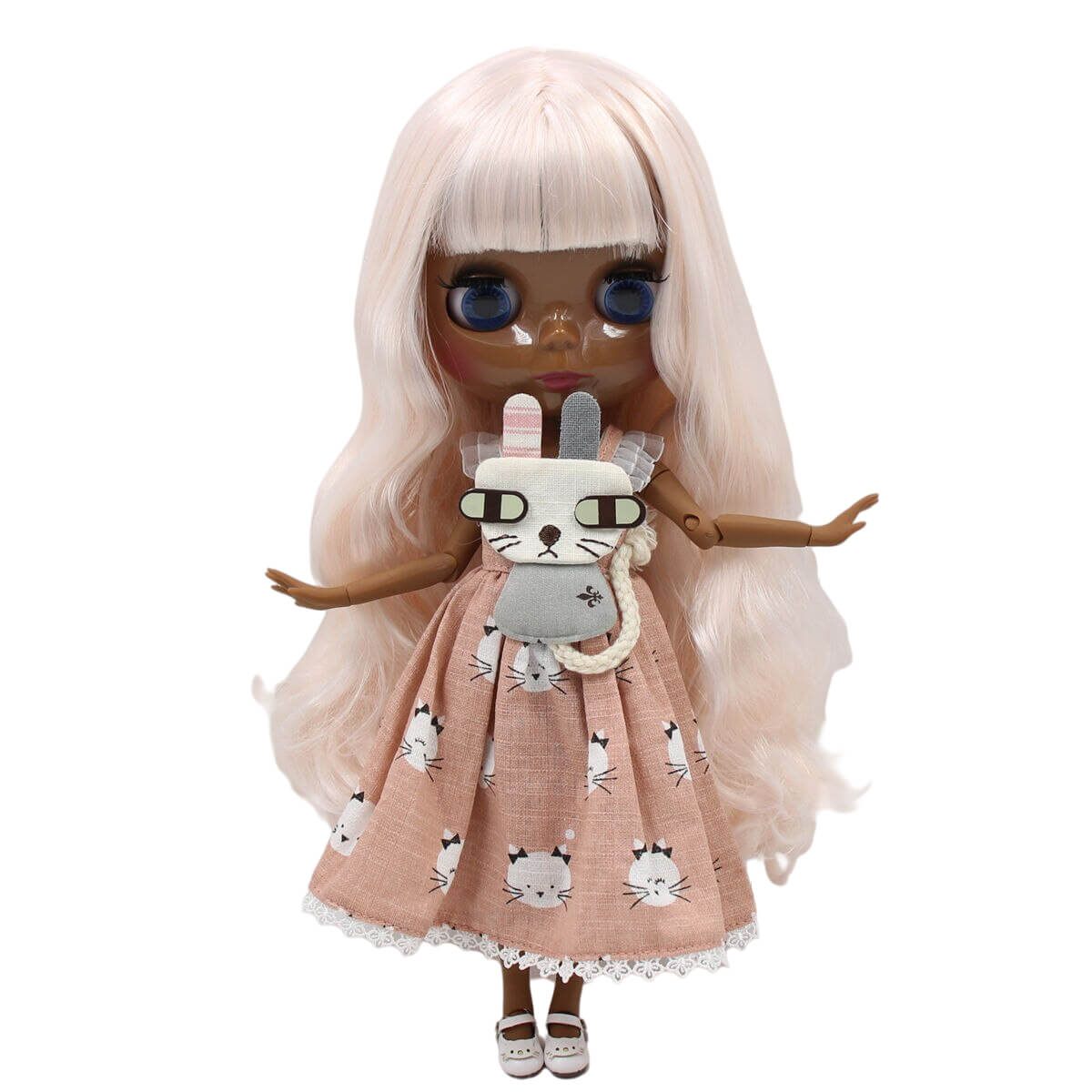 Belen – Prämie Custom Blythe Puppe mit niedlicher schwarzer Gesichtshaut Custom Blythe Puppe rosa Haare Custom Blythe Puppe glänzendes Gesicht Custom Blythe Puppe