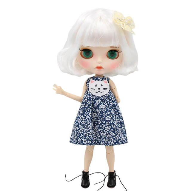 Anna – Premium Custom Blythe Doll with Pouty Face Matte Face Custom Blythe Doll White Hair Custom Blythe Doll White Skin Custom Blythe Doll