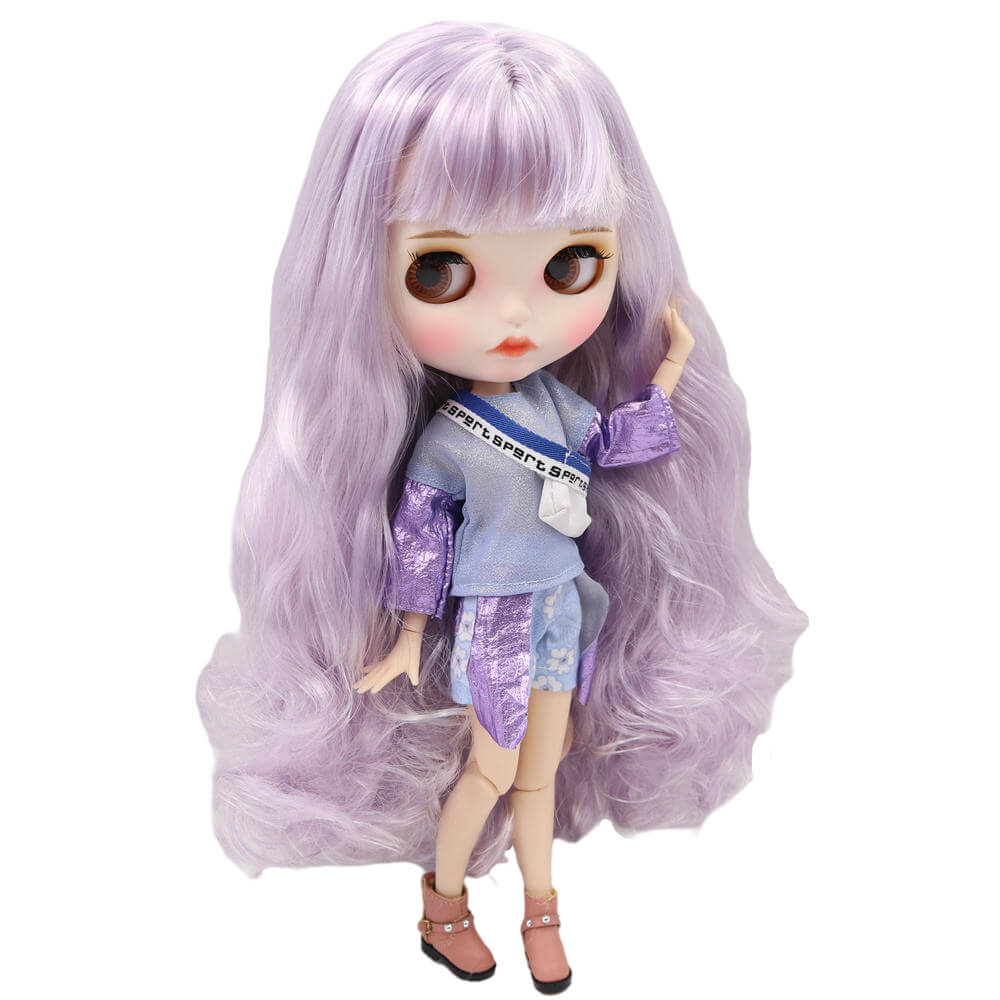 Linda – Premium Custom Blythe Doll with Pouty Face Matte Face Custom Blythe Doll Purple Hair Custom Blythe Doll White Skin Custom Blythe Doll
