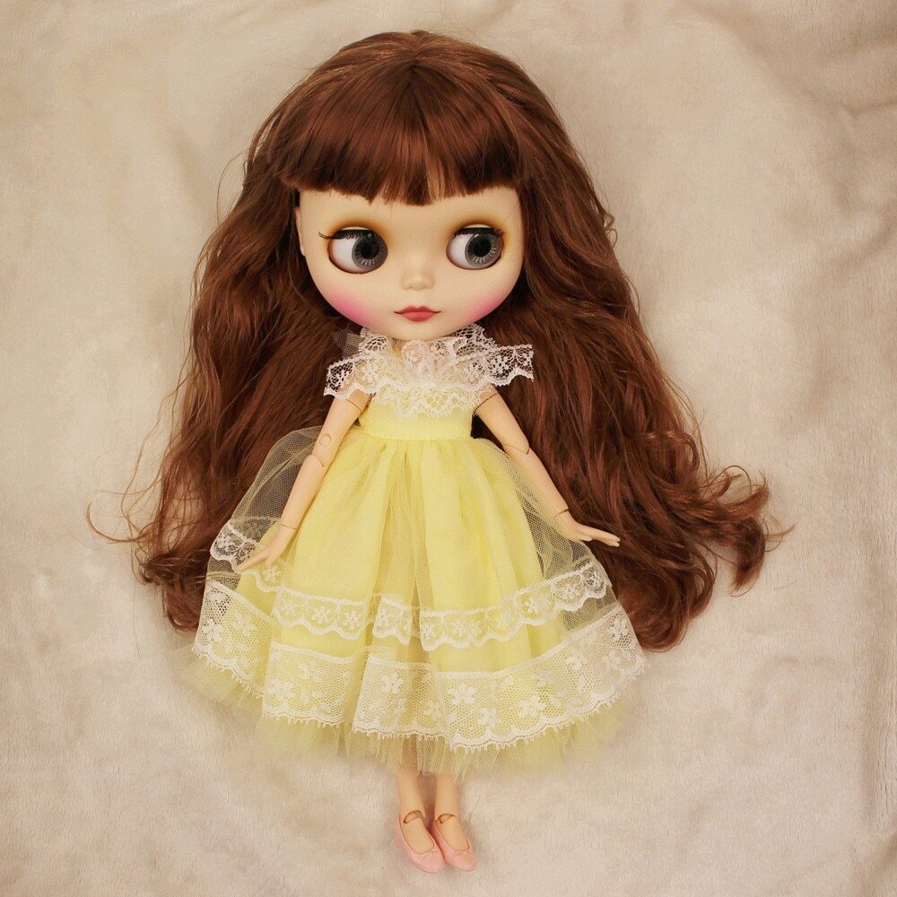 Belinda – Premium Custom Blythe Doll with Cute Face Brown Hair Custom Blythe Doll Matte Face Custom Blythe Doll White Skin Custom Blythe Doll