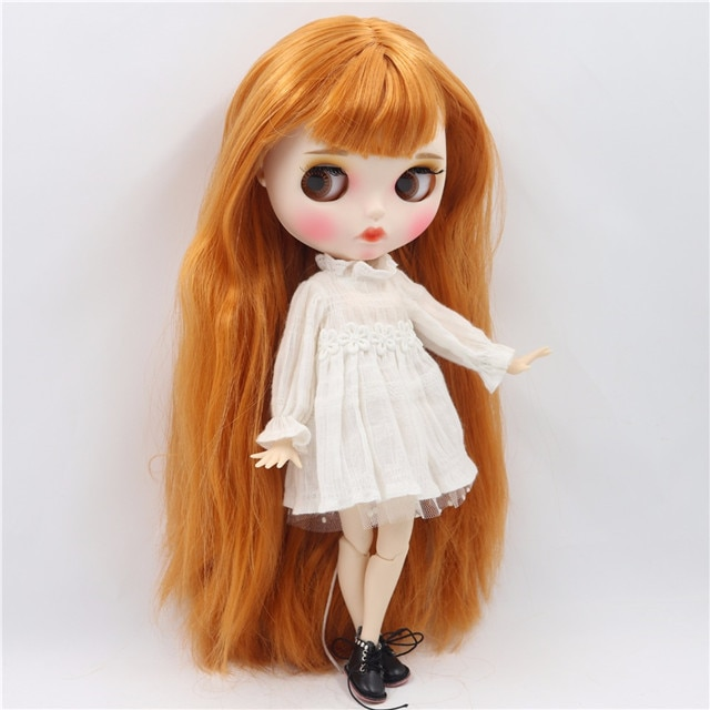 Maria – Premium Custom Neo Blythe-dukke med ingefærhår, hvit hud og matt pouty ansikt 2