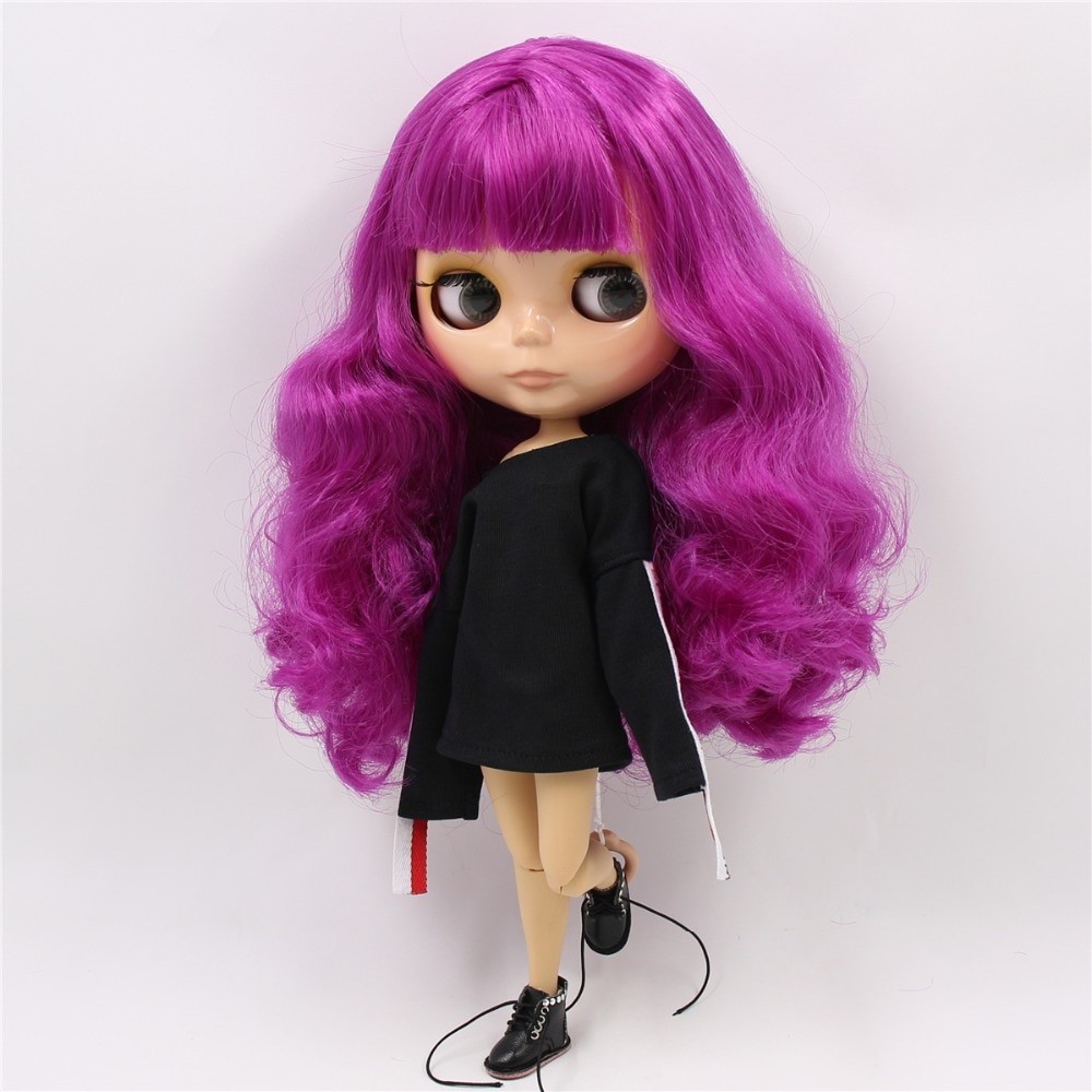 Kamila - Premium Custom Blythe Pop met kleding schattig gezicht paars haar Blythe
