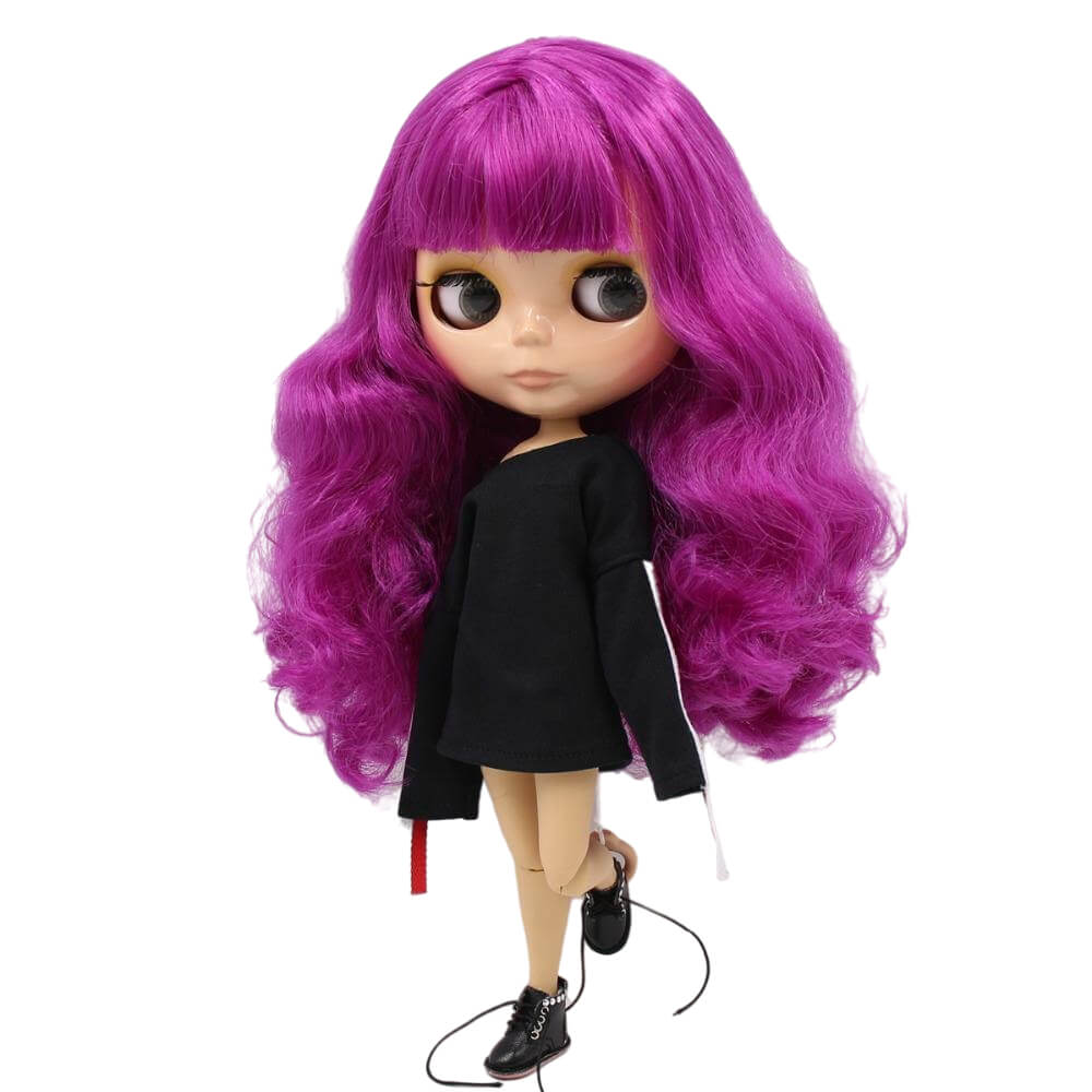 Kamila – Premium Custom Blythe Doll with Cute Face Purple Hair Custom Blythe Doll Shiny Face Custom Blythe Doll Tan Skin Custom Blythe Doll