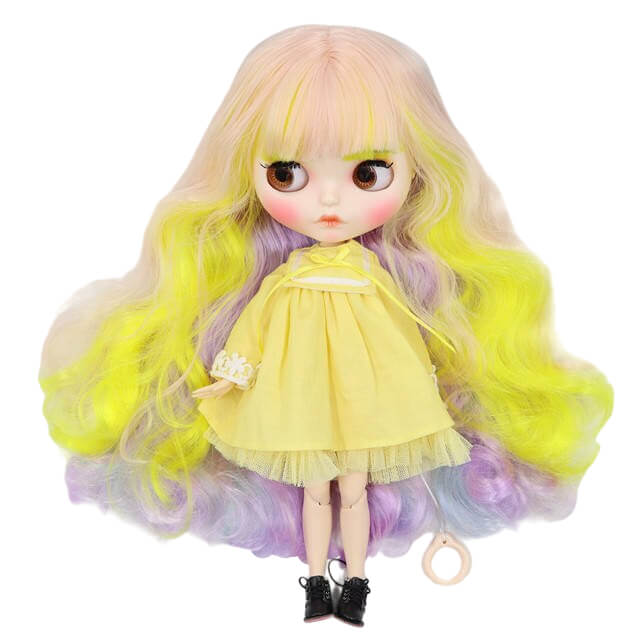 Ximena – Premium Custom Blythe Doll with Pouty Face Matte Face Custom Blythe Doll Multi-Color Hair Custom Blythe Doll White Skin Custom Blythe Doll