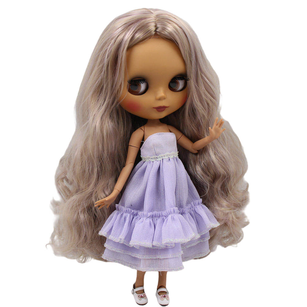 Aria – Premium Custom Blythe Doll with Cute Face Dark Skin Custom Blythe Doll Matte Face Custom Blythe Doll Multi-Color Hair Custom Blythe Doll