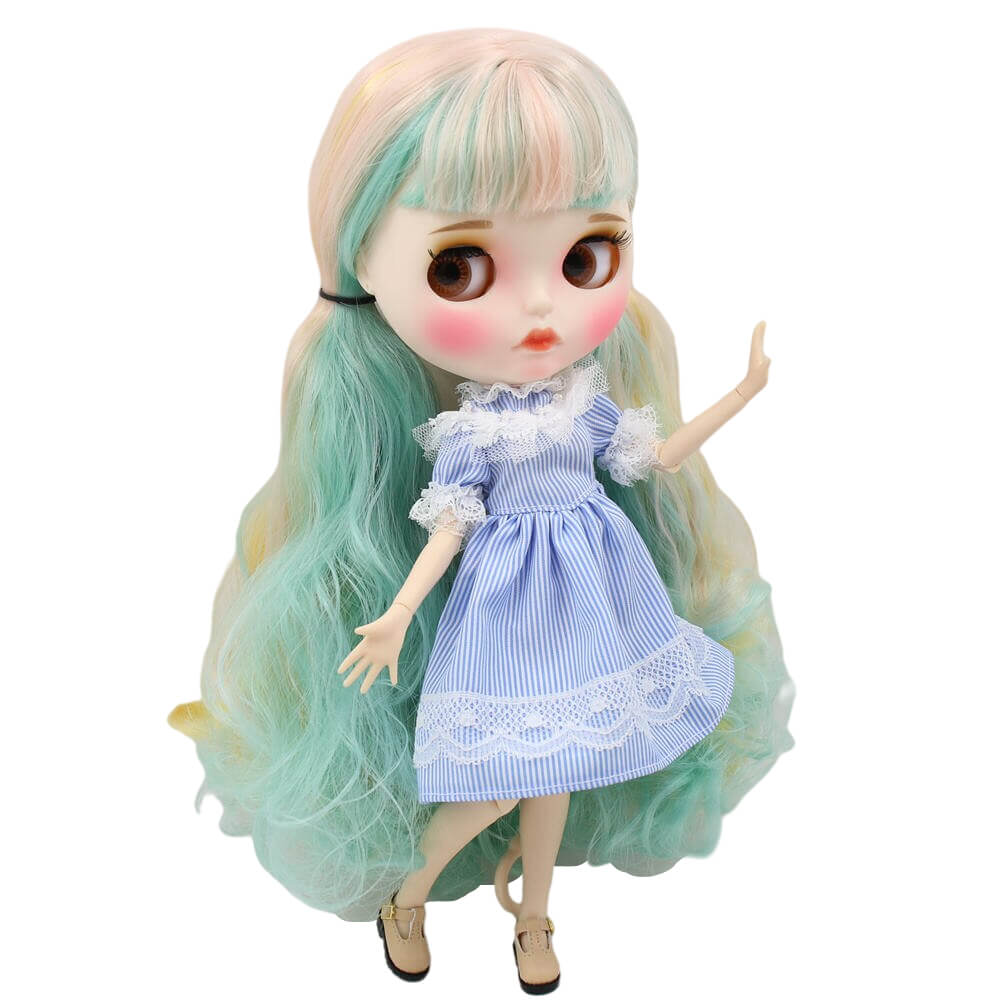 Aubrey – Premium Custom Blythe Doll with Pouty Face Matte Face Custom Blythe Doll Multi-Color Hair Custom Blythe Doll White Skin Custom Blythe Doll