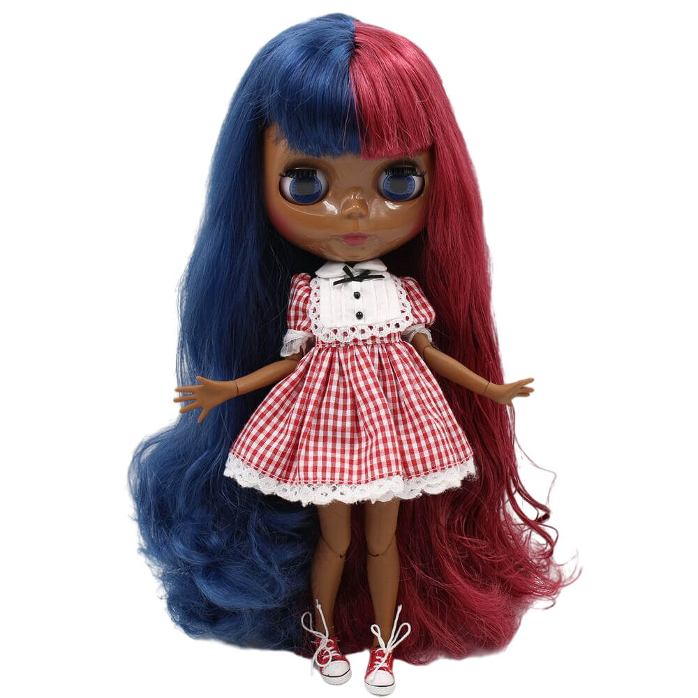 Emily – Premium Custom Blythe Doll with Cute Face Black Skin Custom Blythe Doll Multi-Color Hair Custom Blythe Doll Shiny Face Custom Blythe Doll
