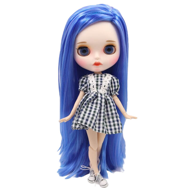 Evie – Premium Custom Blythe Doll with Pouty Face Blue Hair Custom Blythe Doll Matte Face Custom Blythe Doll White Skin Custom Blythe Doll