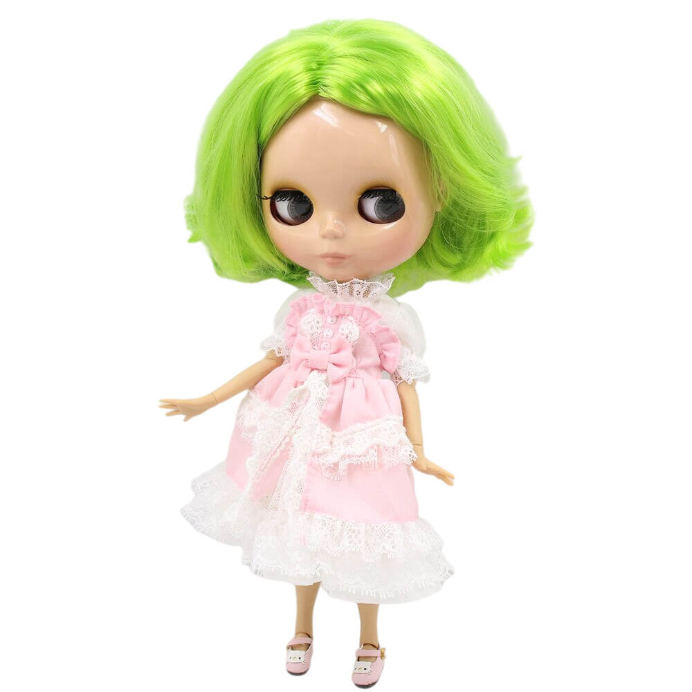 Harper – Premium Custom Blythe Doll with Cute Face Green Hair Custom Blythe Doll Shiny Face Custom Blythe Doll Tan Skin Custom Blythe Doll