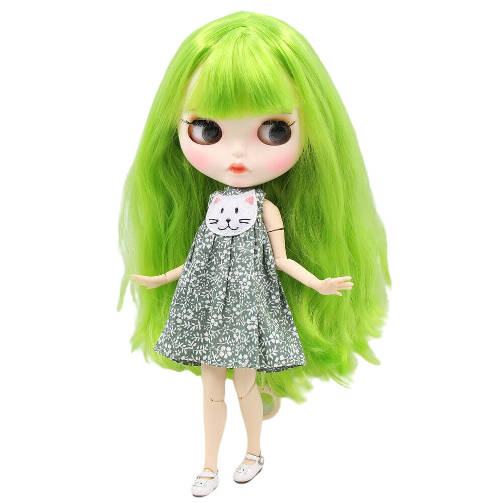 Mia - Premium Custom Blythe Pop met pruilend gezicht groen haar Custom Blythe Pop mat gezicht Custom Blythe Pop met witte huid Custom Blythe Pop