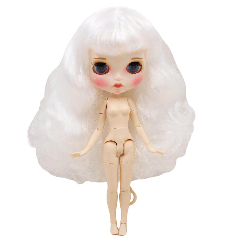 Neo Blythe Doll with White Hair, White Skin, Matte Face & Jointed Body Matte Face Factory Blythe Doll White Hair Factory Blythe Doll White Skin Factory Blythe Doll
