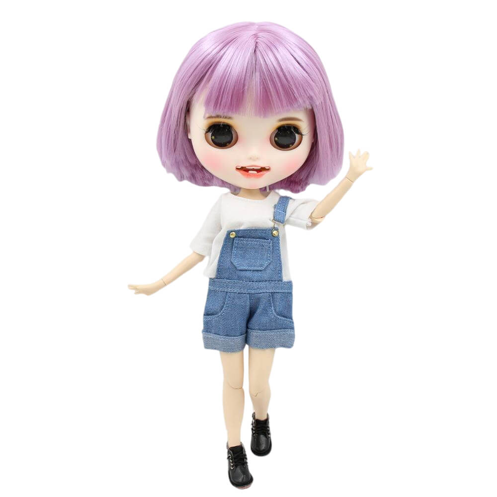 Qiana - Premium Custom Blythe Doll with Smiling Face Matte Face Custom Blythe Doll Purple Hair Custom Blythe Doll White Skin Custom Blythe Doll