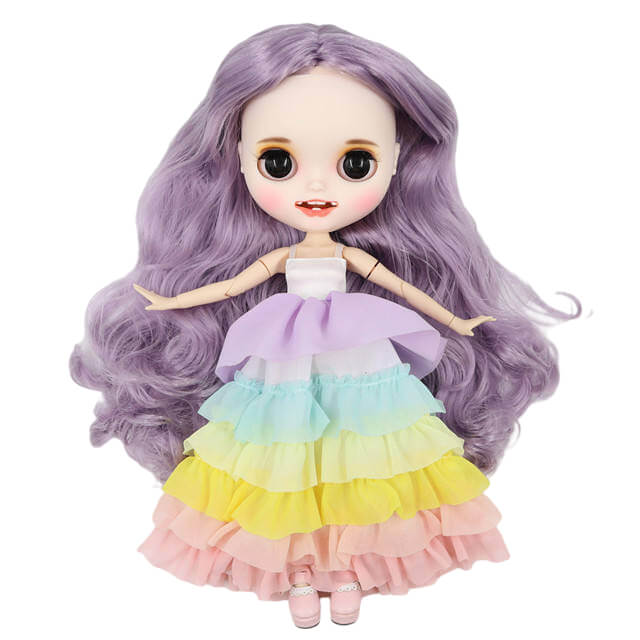 Emerson – Premium Custom Blythe Doll with Smiling Face Matte Face Custom Blythe Doll Purple Hair Custom Blythe Doll White Skin Custom Blythe Doll