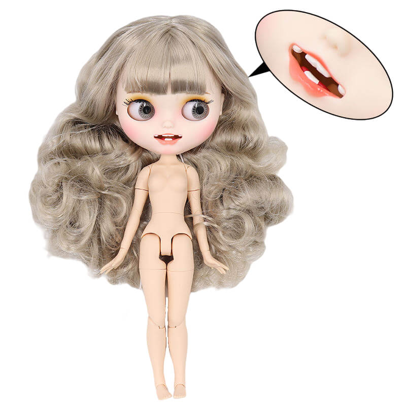 Neo Blythe Doll with Grey Hair, White Skin, Matte Face & Jointed Body Grey Hair Factory Blythe Doll Matte Face Factory Blythe Doll White Skin Factory Blythe Doll