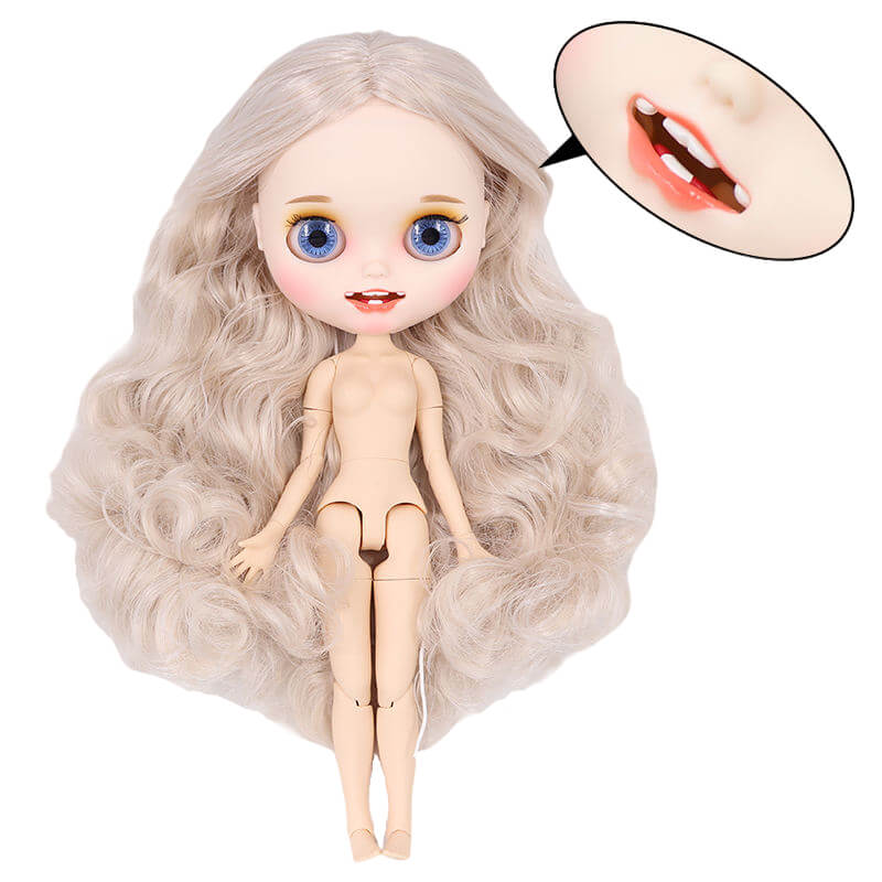 Neo Blythe Doll with Grey Hair, White Skin, Matte Face & Jointed Body Grey Hair Factory Blythe Doll Matte Face Factory Blythe Doll White Skin Factory Blythe Doll