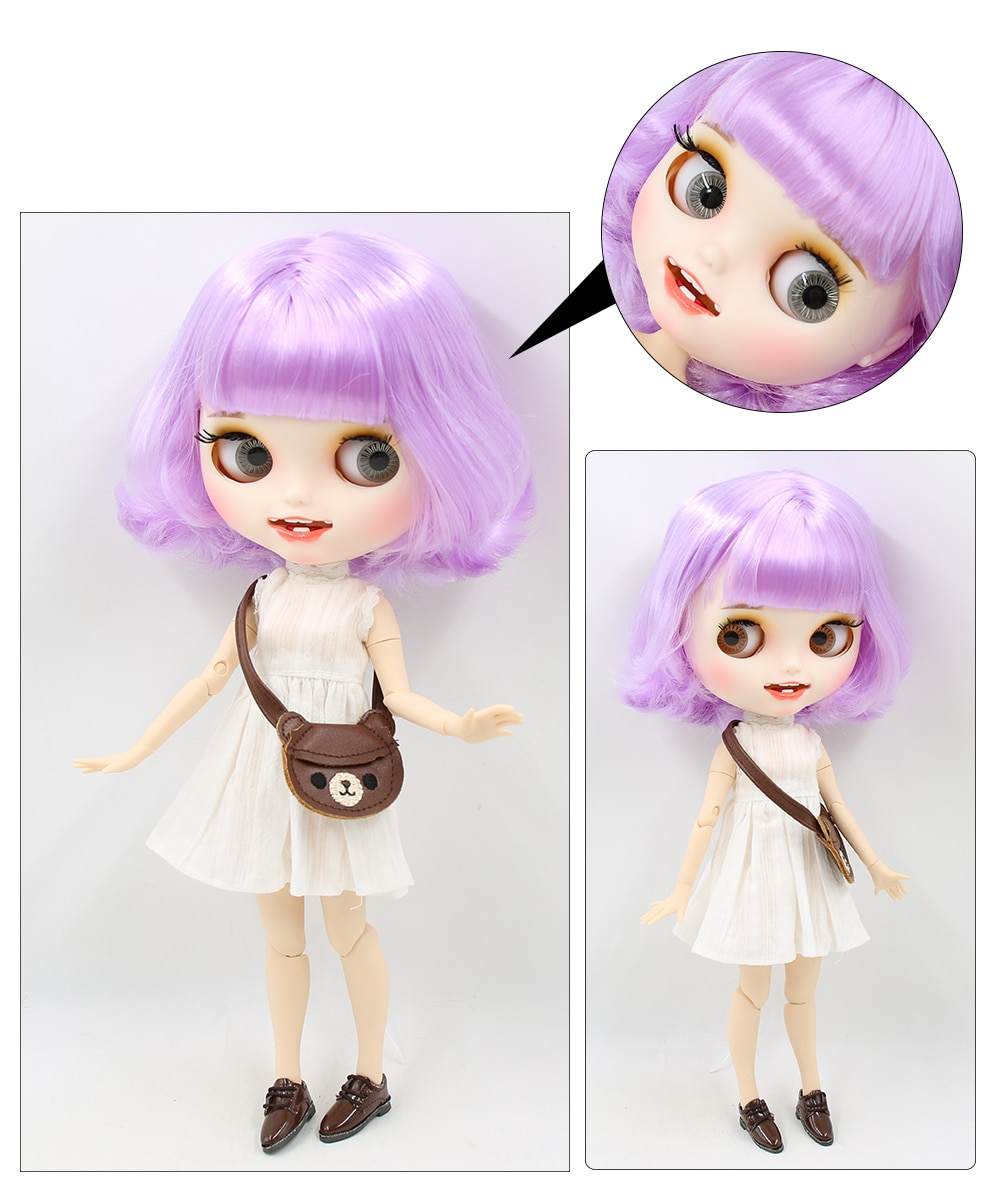 Alivia – Premium Custom Neo Blythe Doll with Purple Hair, White Skin & Matte Smiling Face 1
