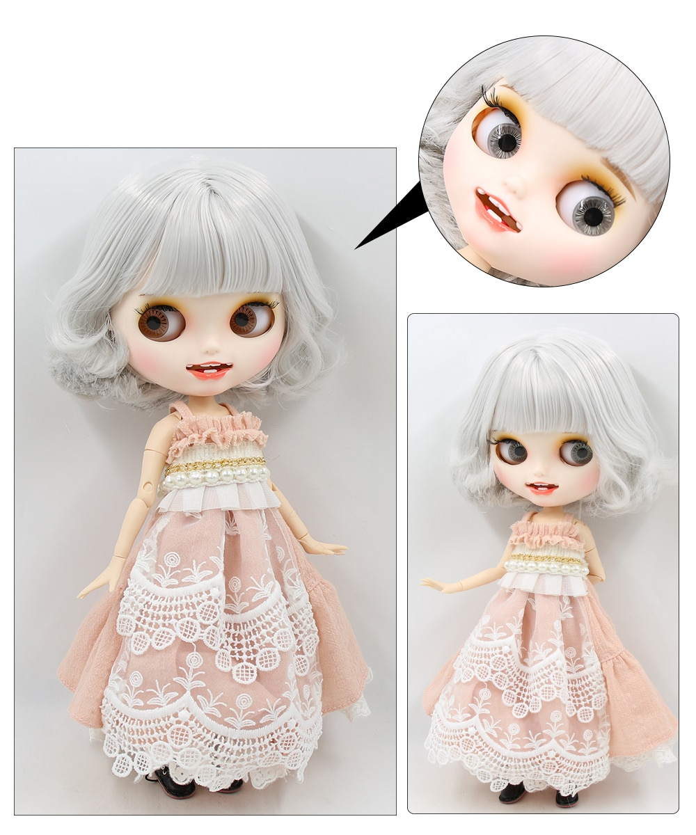Rebecca – Premium Custom Neo Blythe Doll with Silver Hair, White Skin & Matte Smiling Face 1