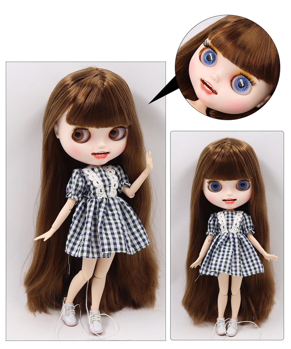 Nicole – Premium Custom Neo Blythe Doll with Brown Hair, White Skin & Matte Smiling Face 1