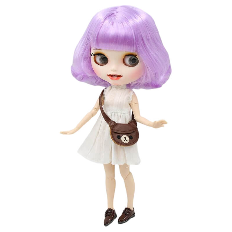 Alivia – Premio Custom Neo Blythe Bambola con capelli viola, pelle bianca e viso sorridente opaco Viso opaco Capelli viola Viso sorridente Pelle bianca