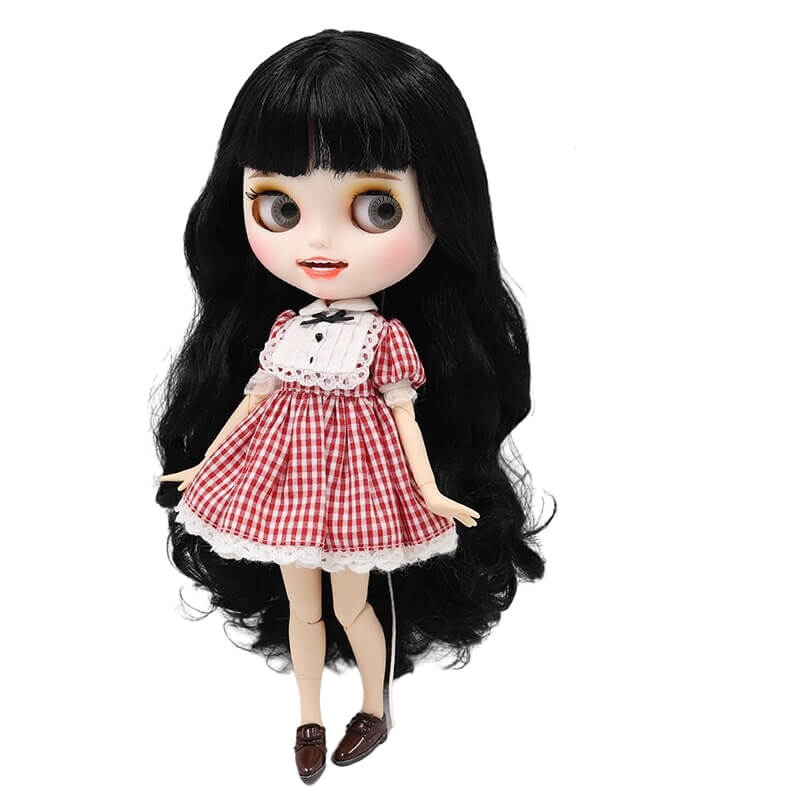 Georgia – Premium Custom Blythe Doll with Smiling Face Black Hair Custom Blythe Doll Matte Face Custom Blythe Doll White Skin Custom Blythe Doll