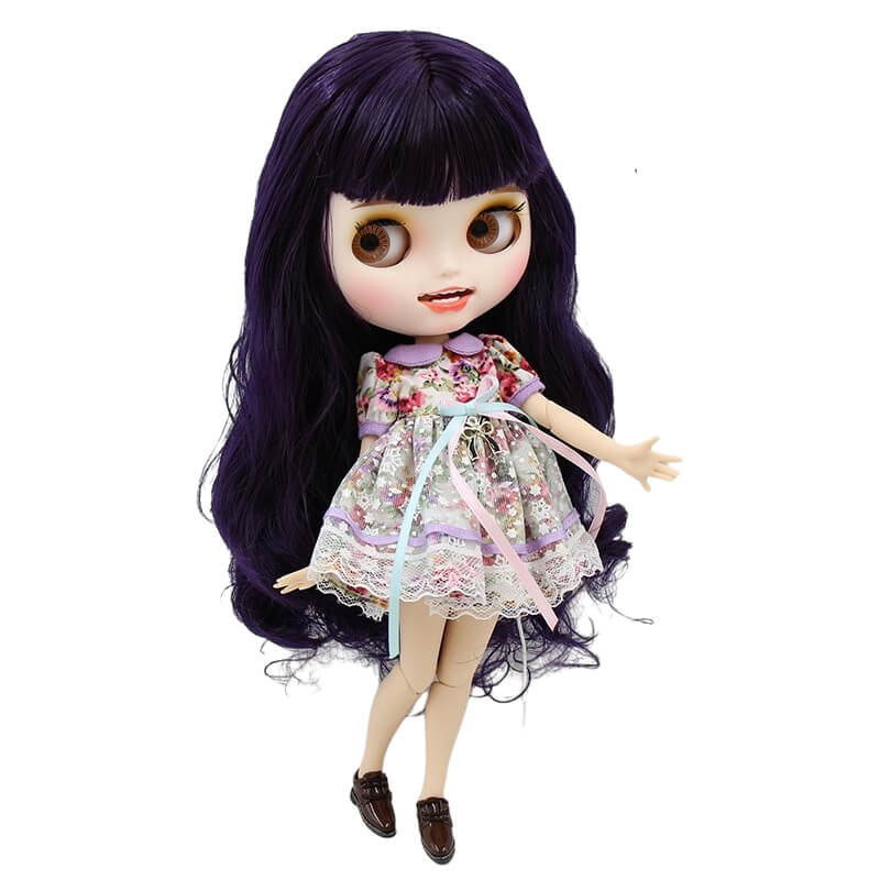 Lila – Premium Custom Neo Blythe Doll with Blue Hair, White Skin & Matte Smiling Face Blue hair custom Blythe doll Matte face custom Blythe doll Smiling face custom Blythe doll White skin custom Blythe doll