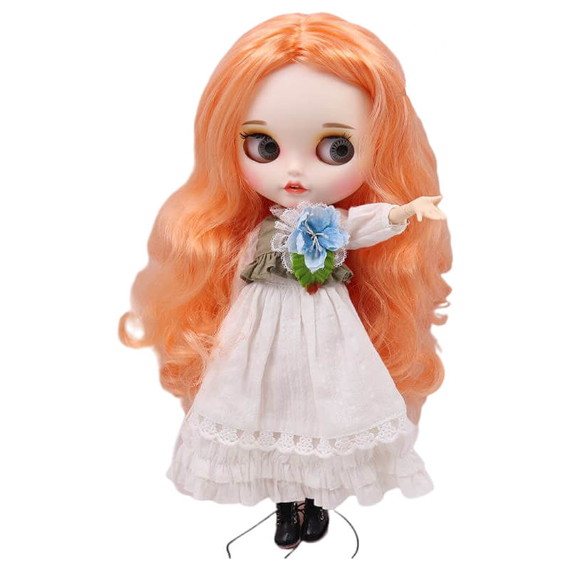 Mckenzie - Premium Custom Neo Blythe Κούκλα με κοκκινομάλλα μαλλιά, λευκό δέρμα και ματ χαμογελαστό πρόσωπο. Χρυσομάλλα μαλλιά, ματ πρόσωπο. Χαμογελαστό πρόσωπο, λευκό δέρμα.
