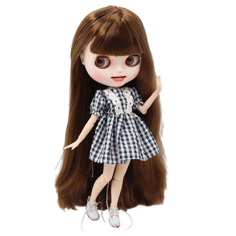 Nicole – Premium Custom Neo Blythe Doll with Brown Hair, White Skin & Matte Smiling Face Brown hair Matte face Smiling face White skin