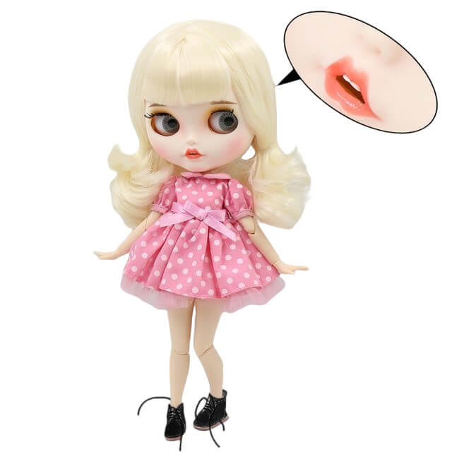 Rosalie – Premium Custom Blythe Doll with Smiley Face Blonde Hair Custom Blythe Doll Matte Face Custom Blythe Doll White Skin Custom Blythe Doll