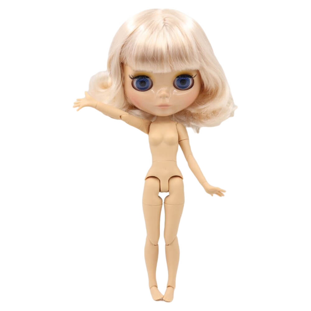 Neo Blythe Doll with Blonde Hair, Tan Skin, Shiny Face & Jointed Body Blonde Hair Nude Blythe Doll Shiny Face Nude Blythe Doll Tan Skin Nude Blythe Doll