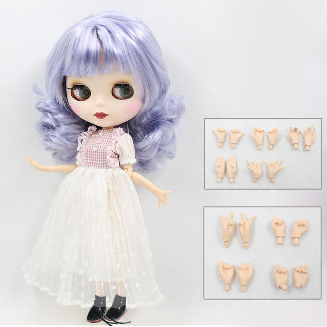 Lyla – Premium Custom Neo Blythe Doll with Purple Hair, White Skin & Matte Cute Face Cute face custom Blythe doll Matte face custom Blythe doll Purple hair custom Blythe doll White skin custom Blythe doll