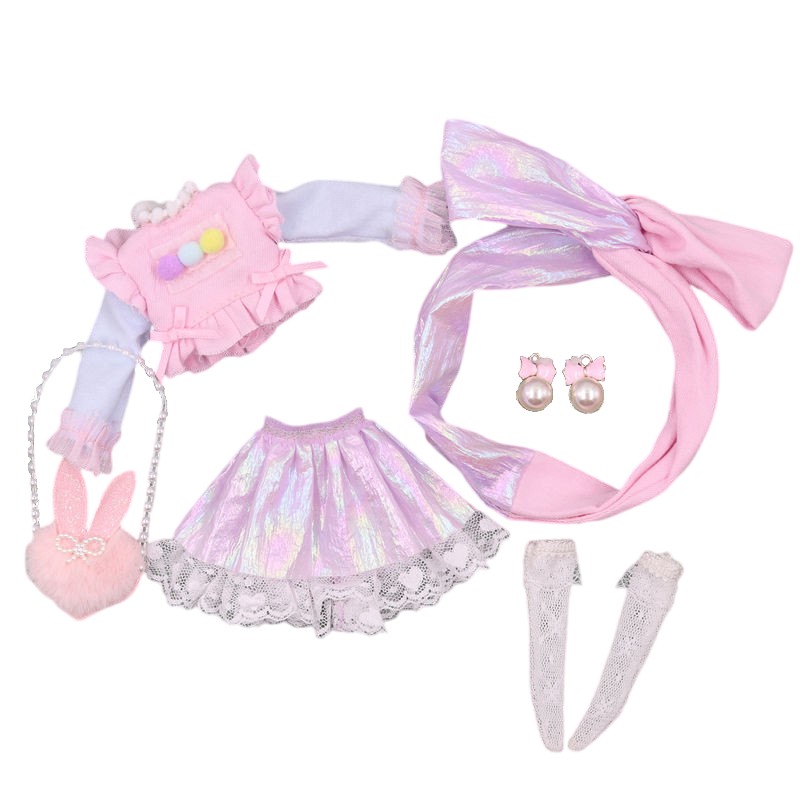 Neo Blythe Doll Skirt Dress with Headband Socks & Earring Blythe doll clothes