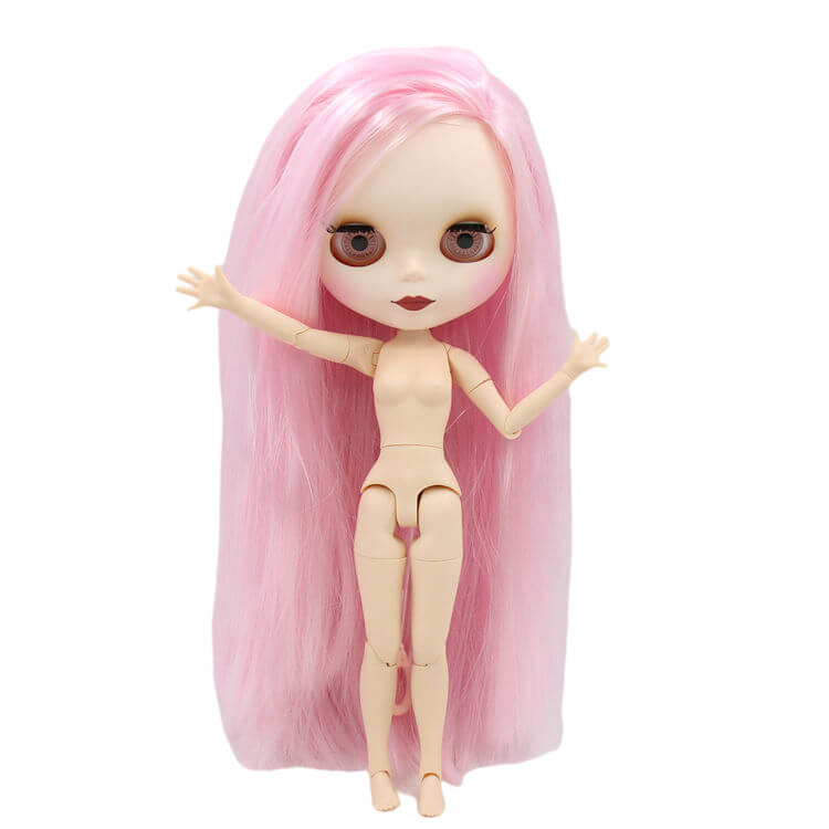 Neo Blythe Doll with Pink Hair, White Skin, Matte Face & Jointed Body Matte Face Factory Blythe Doll Pink Hair Factory Blythe Doll White Skin Factory Blythe Doll