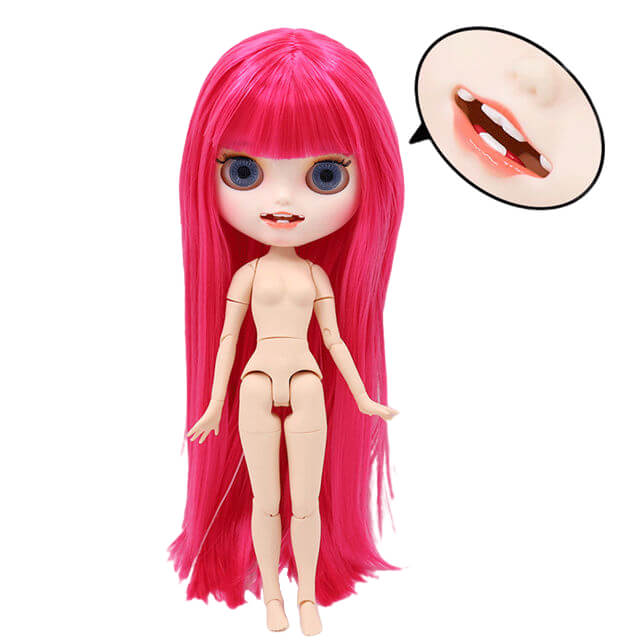 Neo Blythe Doll med rosa hår, vit hud, matt ansikte & ledkropp Pink Hair Factory Blythe Doll Matte Face Factory Blythe Doll White Skin Factory Blythe Doll