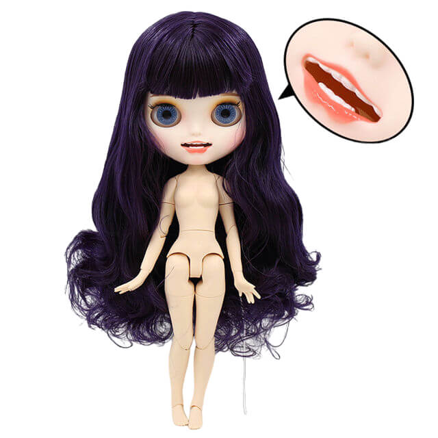Neo Blythe Docka med lila hår, vit hud, matt ansikte & ledkropp Matte Face Factory Blythe Doll Purple Hair Factory Blythe Doll White Skin Factory Blythe Docka
