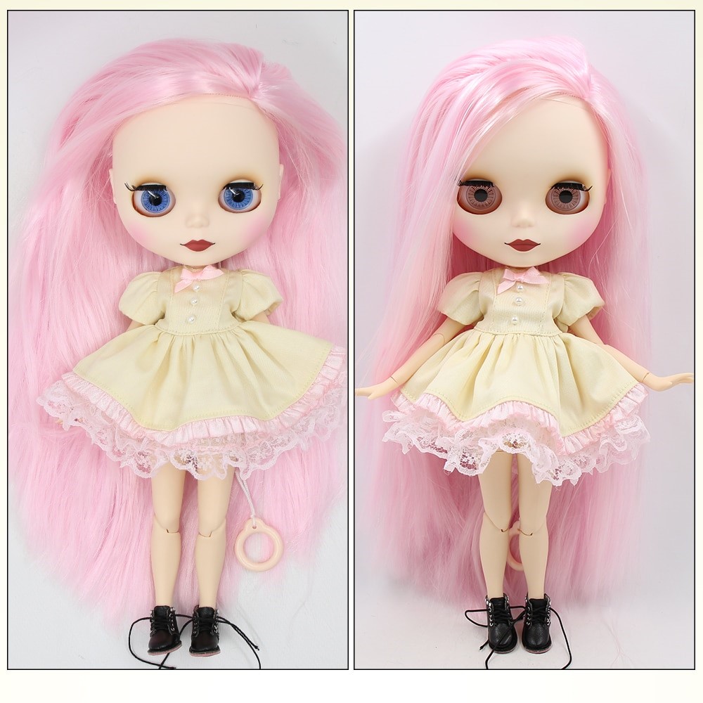 TBL Neo Blythe Doll Pink Hair Jointed Body Matte Face White Skin Pink Hair Blythe