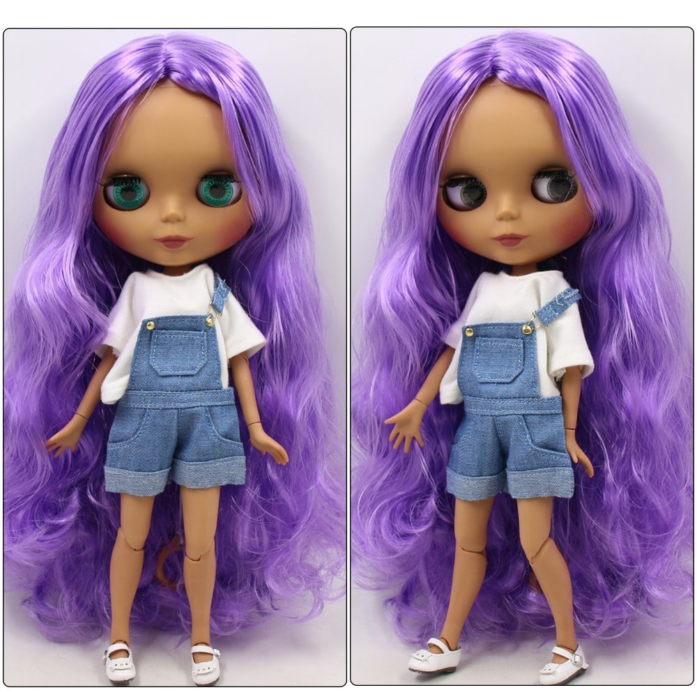 Neo Blythe Doll with Purple Hair, Dark Skin, Matte Face & Jointed Body Dark Skin Factory Blythe Doll Matte Face Factory Blythe Doll Purple Hair Factory Blythe Doll