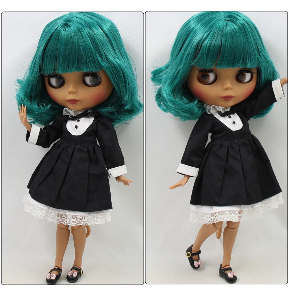 Neo Blythe Doll with Turquoise Hair, Dark Skin, Matte Face & Jointed Body Turquoise Hair Factory Blythe Doll Dark Skin Factory Blythe Doll Matte Face Factory Blythe Doll