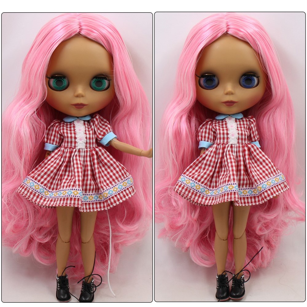 Neo Blythe Doll with Pink Hair, Dark Skin, Matte Face & Jointed Body Pink Hair Factory Blythe Doll Dark Skin Factory Blythe Doll Matte Face Factory Blythe Doll