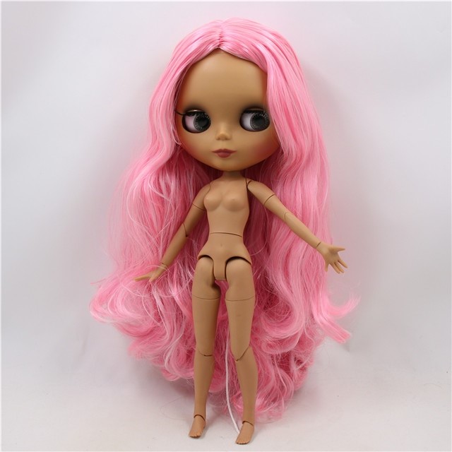 Neo Blythe Doll with Pink Hair, Dark Skin, Matte Face & Jointed Body Pink Hair Factory Blythe Doll Dark Skin Factory Blythe Doll Matte Face Factory Blythe Doll