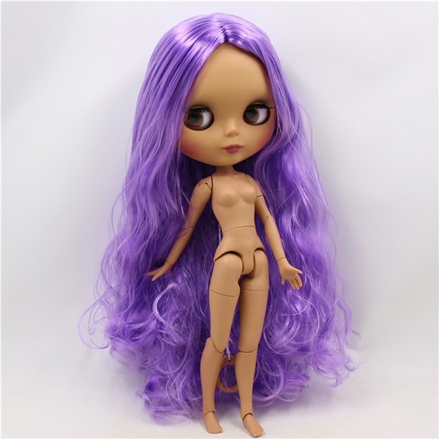 Neo Blythe Doll with Purple Hair, Dark Skin, Matte Face & Jointed Body Dark Skin Factory Blythe Doll Matte Face Factory Blythe Doll Purple Hair Factory Blythe Doll